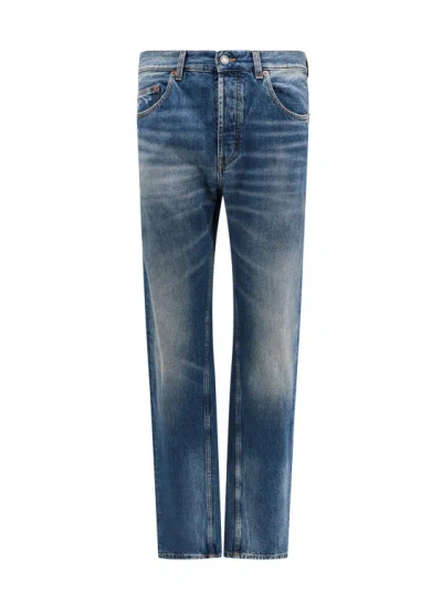 Saint Laurent Biologic Cotton Jeans With Back Logo Patch In Blue