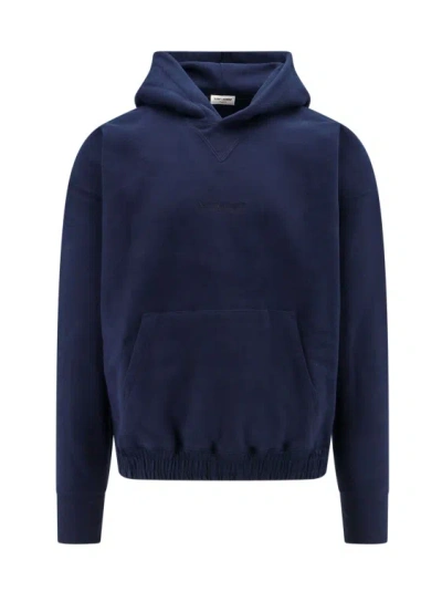 Saint Laurent Biologic Cotton Sweatshirt With Embroidered Logo In Blue
