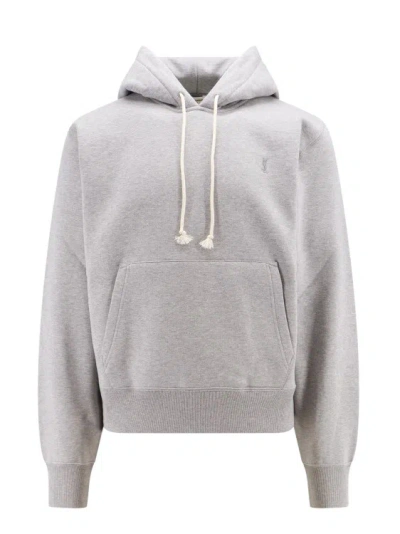 Saint Laurent Biologic Cotton Sweatshirt With Embroidered Monogram In Grey