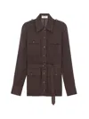 Saint Laurent Biologic Silk Dress With Belt At Waist In Brown