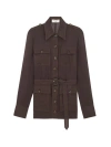 Saint Laurent Biologic Silk Dress With Belt At Waist In Brown
