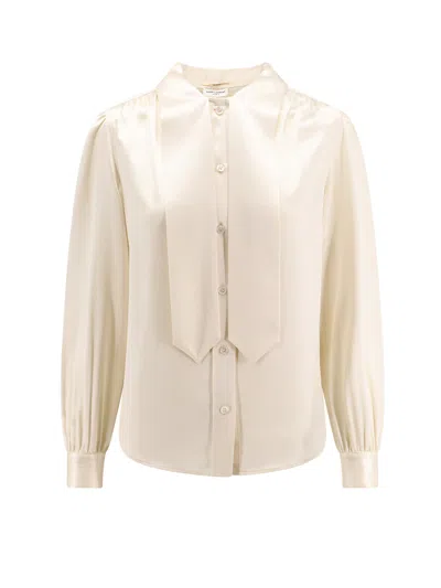 Saint Laurent Silk Satin Shirt W/ Tie In White