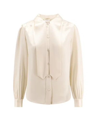 Saint Laurent Silk Satin Shirt W/ Tie In White