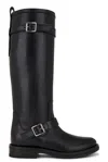 Saint Laurent Biork Leather Buckle Biker Boots In Nero