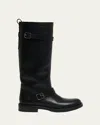 Saint Laurent Biork Leather Buckle Biker Boots In Black