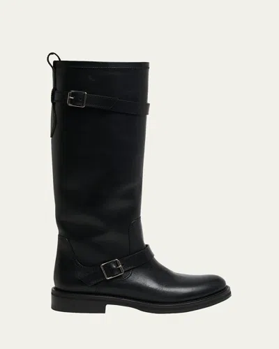 SAINT LAURENT BIORK LEATHER BUCKLE BIKER BOOTS