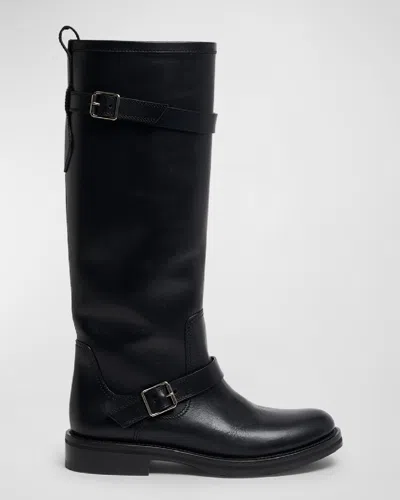 SAINT LAURENT BIORK LEATHER BUCKLE BIKER BOOTS