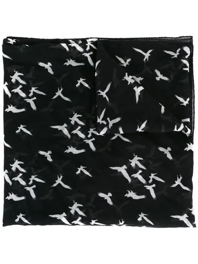 Saint Laurent Bird Print Scarf In Black