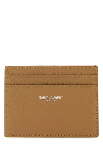 Saint Laurent Biscuit Leather Card Holder In Brown