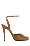 Saint Laurent Brown Leather Heels In Darkmacadamia