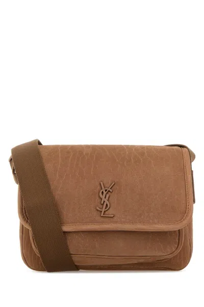 Saint Laurent Biscuit Nabuk Crossbody Bag In Brown