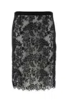 Saint Laurent Sheer Floral Lace Overlay Skirt In Black