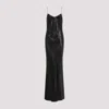 Saint Laurent Long Cowl-back Dress In Iridescent Satin In Black
