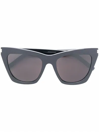 Saint Laurent Black Acetate Sl 214 Sunglasses In Gray