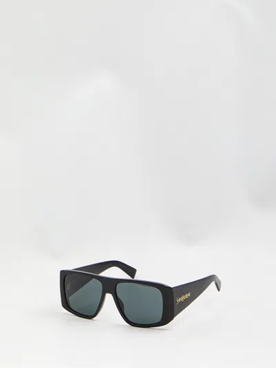 Saint Laurent Black Acetate Sunglasses In Metallic