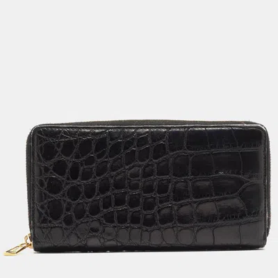 Pre-owned Saint Laurent Black Alligator Zip Around Wallet