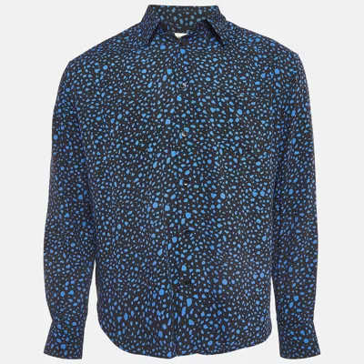 Pre-owned Saint Laurent Black & Blue Abstract Print Crepe Shirt M