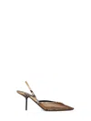 Saint Laurent 90mm Mesh And Python-embossed Leather Slingback Pumps In Brown