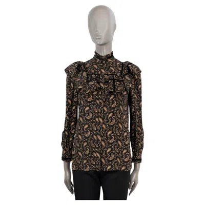 Pre-owned Saint Laurent Black & Brown Silk 2016 Ruffled Paisley Crepe Shirt 38 S