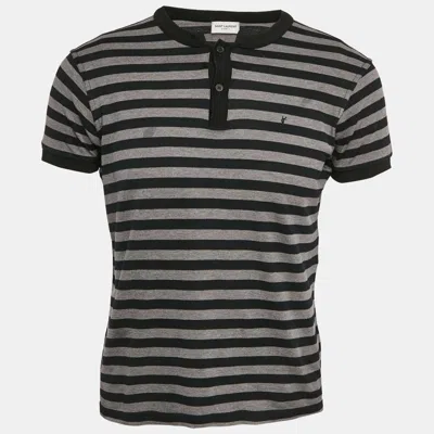 Pre-owned Saint Laurent Black And Grey Striped Cotton T-shirt M