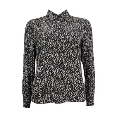 Pre-owned Saint Laurent Black & White Silk Arrow Print Crepe De Chine Blouse Shirt 38 S