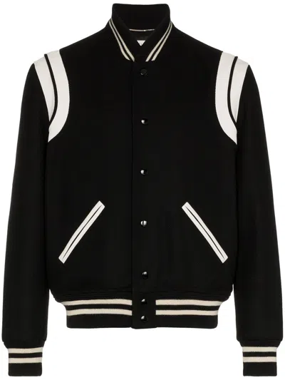 Saint Laurent Black And White Wool Teddy Bomber Jacket For Men