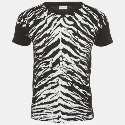 Pre-owned Saint Laurent Black Animal Print Jersey T-shirt Xs