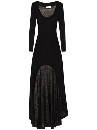 SAINT LAURENT BLACK ASYMMETRIC-DESIGN DRESS