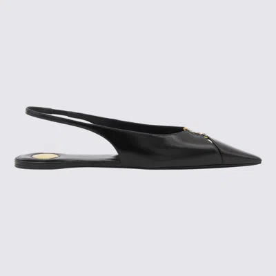 Saint Laurent Babylone Leather Ysl Slingback Ballerina Flats In Black