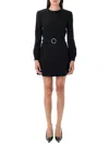 Saint Laurent Wool-cotton Belted A-line Mini Dress In Black