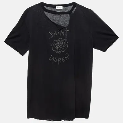Pre-owned Saint Laurent Black Barbed Roses Cotton Ripped T-shirt M