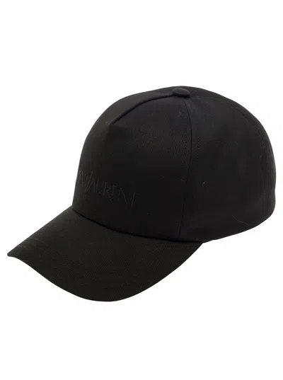 Saint Laurent Black Baseball Cap With Tonal Embroidery In Cotton And Linen Man