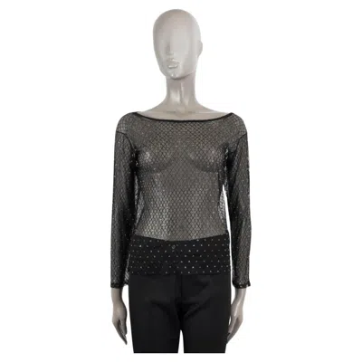 Pre-owned Saint Laurent Black Beaded Sheer Mesh Boat Neck Top Shirt S