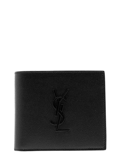 Saint Laurent Black Bi-fold Wallet With Cassandre Detail In Hammered Leather Man