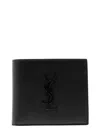 Saint Laurent Black Bi-fold Wallet With Cassandre Detail In Hammered Leather Man In Black