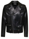 SAINT LAURENT BLACK BIKER JACKET WITH ZIPPED POCKETS IN SMOOTH LEATHER