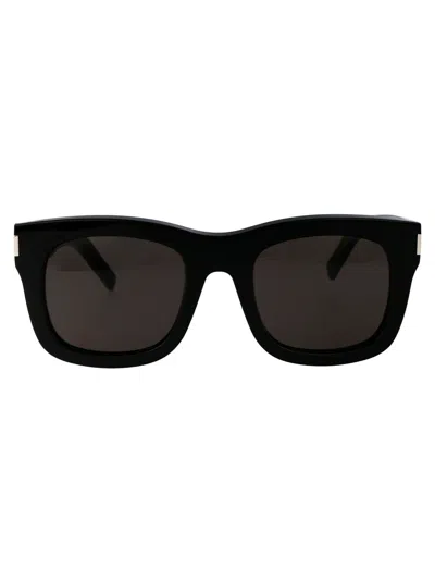 Saint Laurent Black Black Black Acetate Sunglasses In Brown