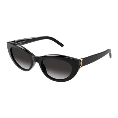 Saint Laurent Black Black Grey Acetate Sunglasses In Metallic