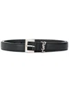 Saint Laurent Logo Plaque Croc-embossed Leather Belt In Black
