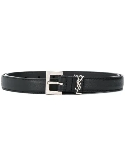 SAINT LAURENT BLACK BLACK LEATHER BELT