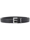 Saint Laurent Squared Buckle Smooth Leather Cassandre Thin Belt Accessories In Black