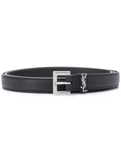 SAINT LAURENT BLACK BLACK LOGO BELT