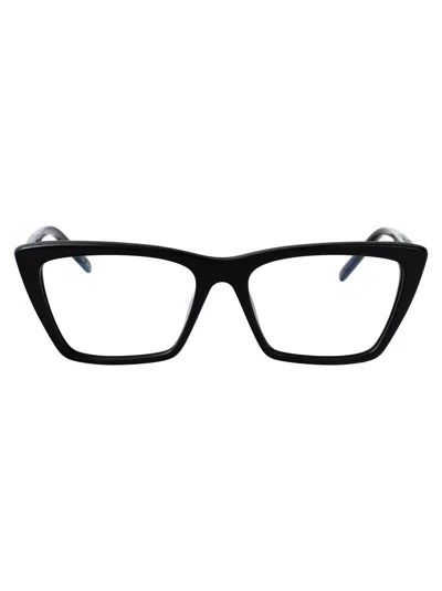 Saint Laurent Sl 737 Mica Thin Opt Glasses In Black-black-transparent