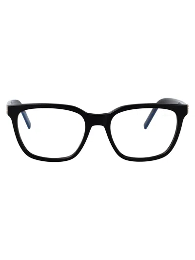 Saint Laurent Black Black Transparent Acetate Glasses In Metallic