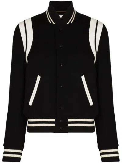 SAINT LAURENT BLACK TWO TONE VARSITY JACKET