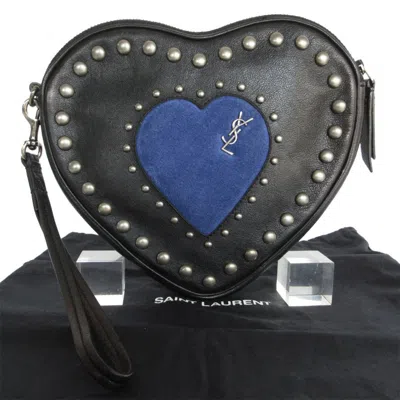 Pre-owned Saint Laurent Black Blue Leather Suede Clutch Bag () In Multi