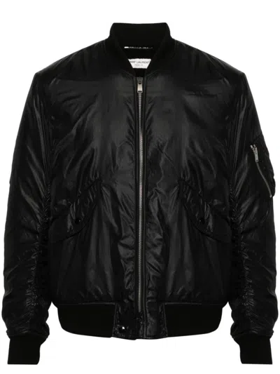 SAINT LAURENT BLACK REGULAR FIT BOMBER JACKET
