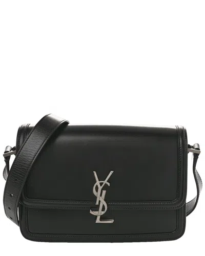Saint Laurent Black Box Calf Coated Canvas Box Monogram Medium Solferino Satchel (authentic Pre-love