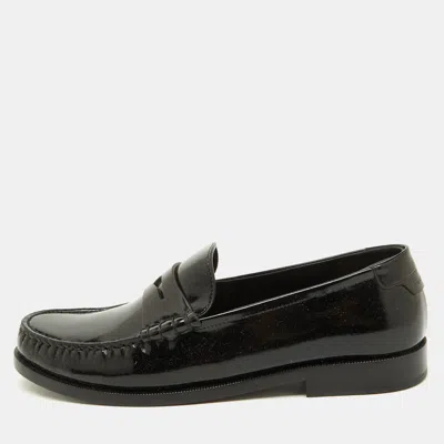 Pre-owned Saint Laurent Black Brushed Leather Le Penny Loafers Size 40