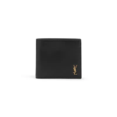 Saint Laurent Black Brushed Leather Ysl Wallet